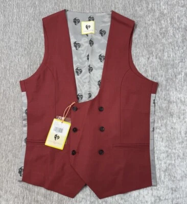 Noose & Monkey Vest Mens 38R Red Wool Jacket Suit Waistcoat Ellroy Formal NEW - Image 1 of 4