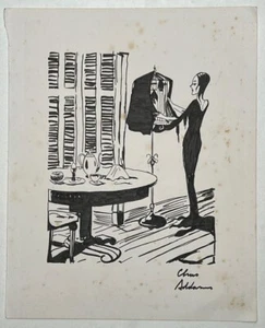 Charles Addams (Handmade) Drawing On old Paper Signed & Stamped, Vtg Art - Picture 1 of 4