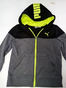 Boys Size 7 Puma Zip Up Hoodie, Black Grey And Yellow - Picture 1 of 7