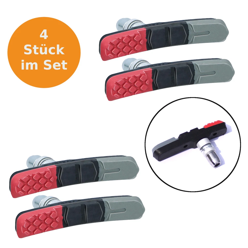 BICYCLE GEAR Fahrrad Bremsbeläge Bremsbacken 70 mm Bremsen Bremsklötze 2 Paar mit Hutmuttern