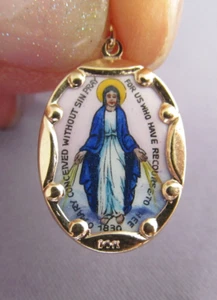 DE COLECCIÓN ORO 14K DOBLE CARA ESMALTE BENDECIDO Virgen María Guadalupe DIJE COLGANTE - Imagen 1 de 9