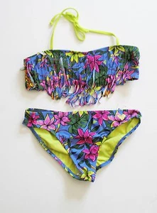Roxy Girls Hot Tropics Fringe Bandeau Bikini Swim Set Blue Bonnet Sz 16 - NWT - Picture 1 of 1