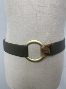 Cintura Chico's in pelle marrone oro fibbia rotonda dichiarazione chinch M L regolabile 2" - Foto 1 di 9