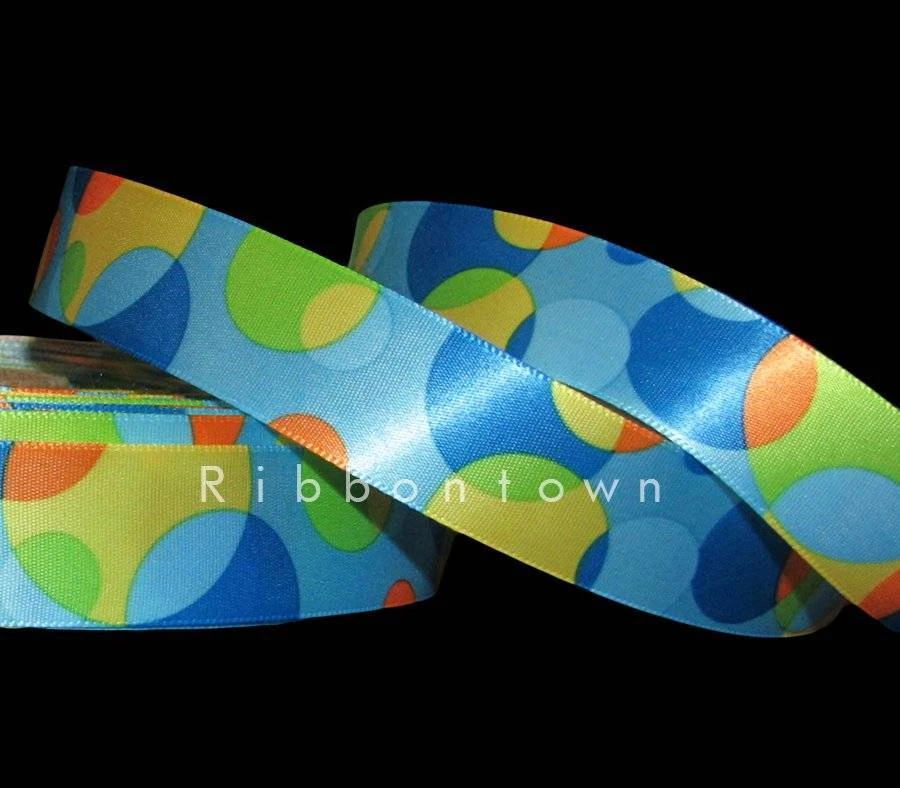 5 Yards Colorful Bubble Blue Green Yellow Orange Satin Ribbon 7/8"W - Image 1 of 1