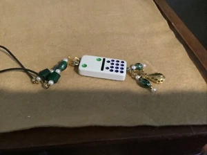 Vintage Domino Pendant  Handmade Painted On One Side 13” Rope - Picture 1 of 6