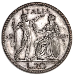 REGNO D'ITALIA V. Emanuele III 20 Lire 1927-VI Littore - Imagen 1 de 2