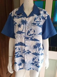 Bowling Shirt Hawaiian & Christmas Santa Surfing Button Down SIZE XL BLUE NWT - Picture 1 of 9