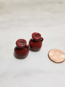 VINTAGE HAND MADE PORCELAIN MINI JUGS SET OF 2 DOLLHOUSE SIZE  BROWN - Picture 1 of 2