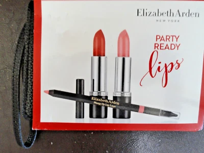 NEW ELIZABETH ARDEN Party Ready Lips 2 Lipsticks 1 Lip Liner Set & Black Case - Image 1 of 4