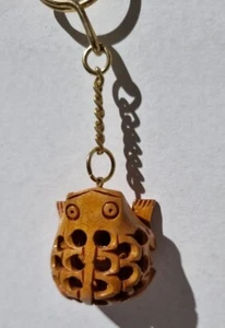 Wooden Hand Carved Frog Keyring From India New - Picture 1 of 2
