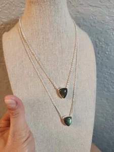 925 Sterling Silber Glücksmarke Labradorit Doppelkette Halskette 22 gr - Bild 1 von 9