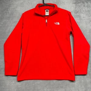 The North Face Sweatshirt Boys Large Red Fleece Lined Long Sleeve Quarter Zip - Picture 1 of 8