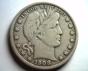 MEDIO DÓLAR BARBERO 1908-D FINO/MUY FINO EN MUY BUEN ESTADO BONITA MONEDA ORIGINAL BOBS MONEDAS - Imagen 1 de 2