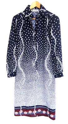 Vestido Camisa Vintage Años 70 Lanvin Azul Floral Mangas Largas Talla 8 EE. UU. Foto 1 de 4