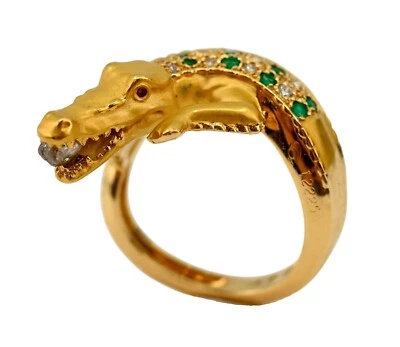 Carrera y Carrera Solid 18k Yellow Gold Rare Alligator Gemstone Ring Size: 6.25! - Image 1 of 4