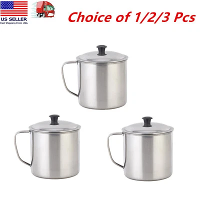 TSYWARE 1/2/3 Pcs of 24oz (700ml) Rust Resistant Tin Cup with Lid & Handle for Camping