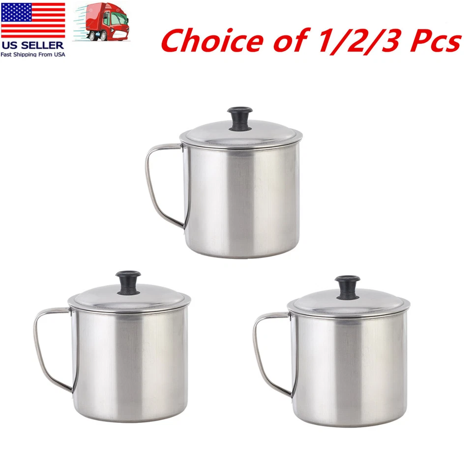 1/2/3 件装 24 盎司 (700 毫升) 防锈锡杯带盖和野营手柄 — 第 1/4 张图片