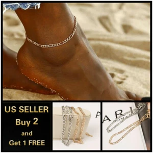 Simple Figaro Chain Bracelet Anklet Gold Silver Anklet Jewllery Foot Beach - Picture 1 of 7