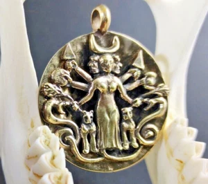 Bronze Hekate Goddess Pendant, Hecate Moon Wheel Necklace for Witchcraft Altar - Picture 1 of 9