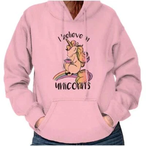 Cute I Believe in Unicorns Drinking Coffee Womens Hooded Sweatshirts Hoodies - Picture 1 of 7