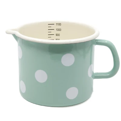 Nostalgie Milchtopf Emaille Mint mit weißen Tupfen Topf Kochtopf  Messbecher NEU - Bild 1 von 4