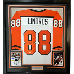 Framed Autographed/Signed Eric Lindros 33x42 Philadelphia White Jersey JSA COA - Picture 1 of 2