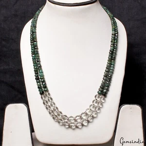 22 Inch Natural Sakota Emerald/Crystal Gemstone Beaded Designer Necklace ~360 Ct - Picture 1 of 5