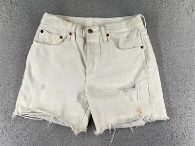 Pantalones Cortos Levis Para Mujer 28 Blanco Denim Jean Corte Premium Grande E 501 Botón Mosca 24x5 Foto 1 de 4
