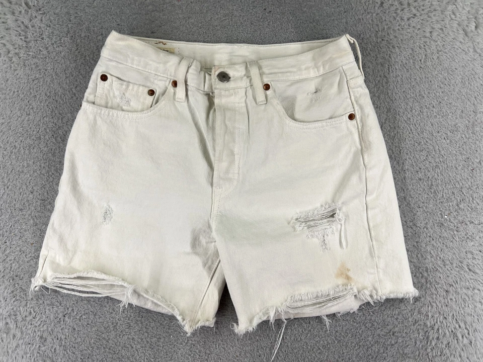 Levis Shorts Womens 28 White Denim Jean Cutoff Premium Big E 501 Button Fly 24x5 - Image 1 of 4