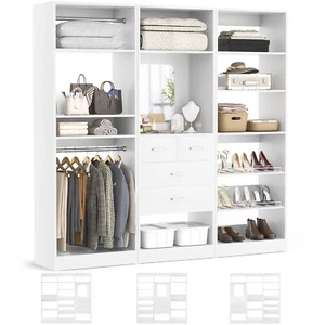 Freestanding Closet Organizer System Closet Wardrobe with Hanging Rods & Drawers - Picture 1 of 28