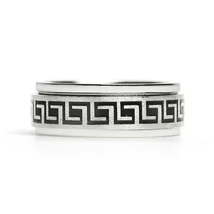 Anillo de plata esterlina 925 negro griego llave giratoria meditación ansiedad inquietud banda - Imagen 1 de 5