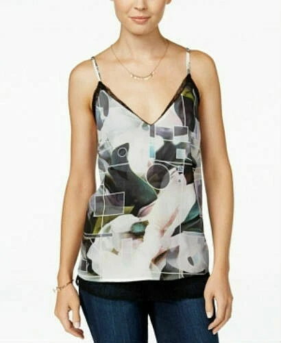 Camisola en capas con estampado floral Bar Iii ~ XS S M L XL ~ NUEVA CON ETIQUETAS ~ Combo negra ~ Org. $59 Foto 1 de 1