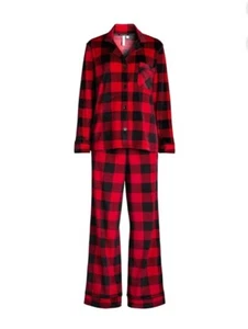 JoySpun 2-Piece Notch Collar Red Plaid Soft Comfy Women's PJ Pajama Set - Picture 1 of 5
