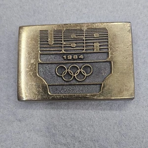 US Olympics Gürtelschnalle 1988 100% Solid Brass Olympic Rings Logo & USA '84 - Bild 1 von 7