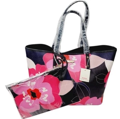 Trina Turk Pink and Blue Floral Tote with matching  Pouch New With Tags - Image 1 of 4