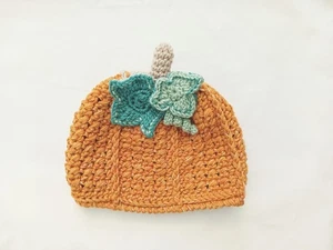 Hand knitted /crochet babies pumpkin hat beanie. 16 inch, Merino & silk - Picture 1 of 3