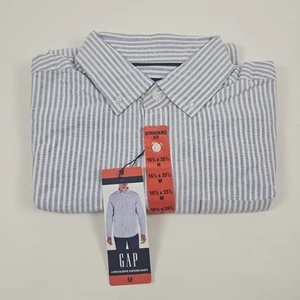 Gap Men's Oxford Long Sleeve Button Down Shirt Size M Blue Striped - Picture 1 of 6