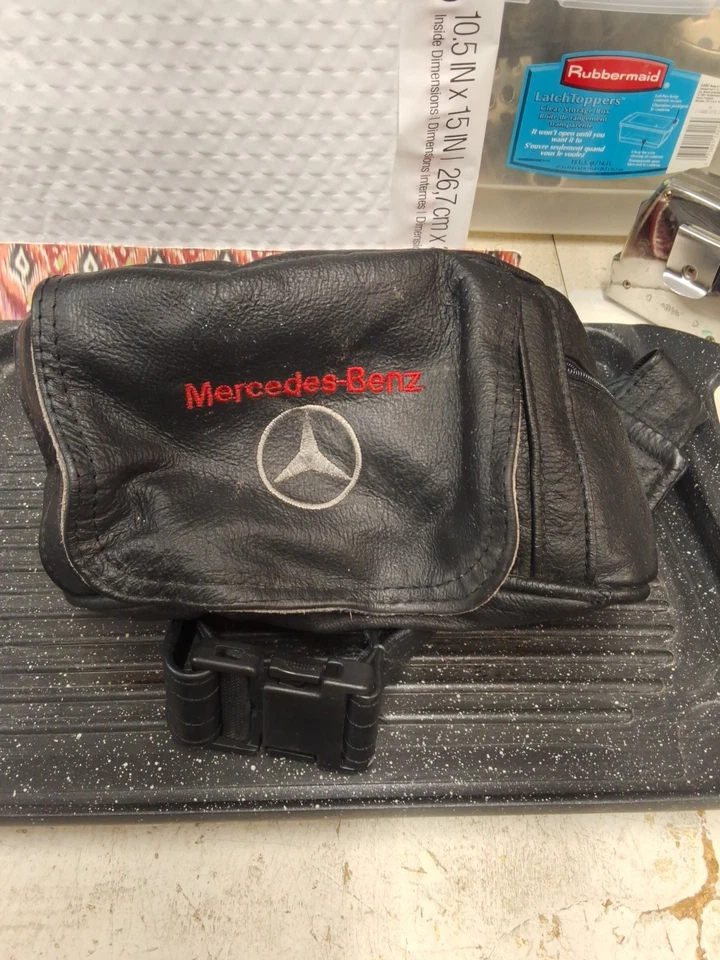 Mercedes Benz Silver Waist Bag Hip Pack 90s Black Vintage Leather Fannypack  - Image 1 of 4