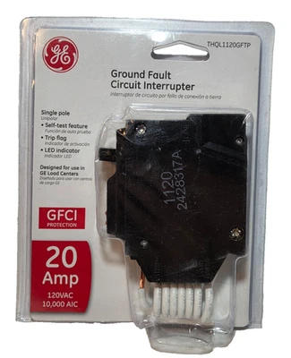 Disyuntor de falla a tierra GE 20A THQL1120GFTP monopolo GFCI con autoprueba Foto 1 de 3
