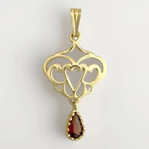Garnet Drop Pendant 9ct Gold 0.6gr Beautiful Little Lavaliere - 27 x 14mm - Imagen 1 de 1
