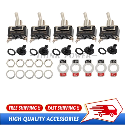 5 Pack Heavy Duty Toggle Switch with Waterproof Covers - 15A 250V Capacity - Image 1 of 4