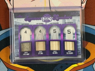2025 Leaf Bronx Legacy LOU GEHRIG JOE DIMAGGIO Quad Relic Purple /5 Season Leads - Image 1 of 2