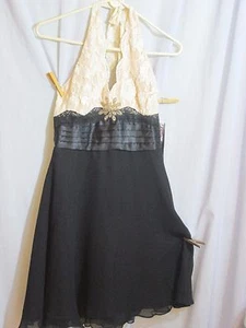 NWT Short Cocktail Halter Dress Nude Lace Black Sheer MSP $88. Beaded Prom 12P - Picture 1 of 12