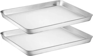 Terlulu Backblech 2 Stück Edelstahl Kuchenblech Backofenblech (40 x 30 x 2,5 cm) - Bild 1 von 9