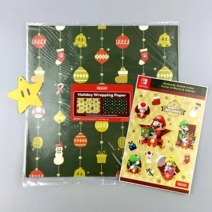 Nintendo Christmas Holiday Gift Wrapping Paper Sheet, Tag & Stickers Rare Promo - Picture 1 of 12