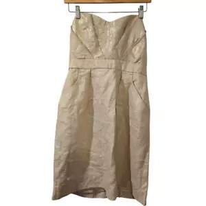 Shoshanna Gold Schimmer Kleid 100% Leinen Größe 8 Trägerlos Etuikleid Neu mit Etikett Vintage - Bild 1 von 11