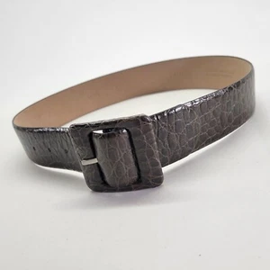 Ann Taylor Leather Belt 28 30 S Alligator Croc Print Dark Olive Green 137995 - Picture 1 of 13