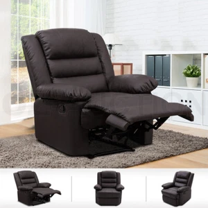 Luxury Recliner Chair Sofa Armchair Padded PU Leather Lounging Chair Brown - Picture 1 of 12