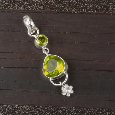 HEART August Birthstone PERIDOT 925 Sterling Silver Mothers Gift Pendant Jewelry - Image 1 of 4