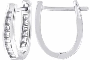 Sterling Silver Huggie Earrings Cubic Zirconia 15mm Drop - Bild 1 von 2